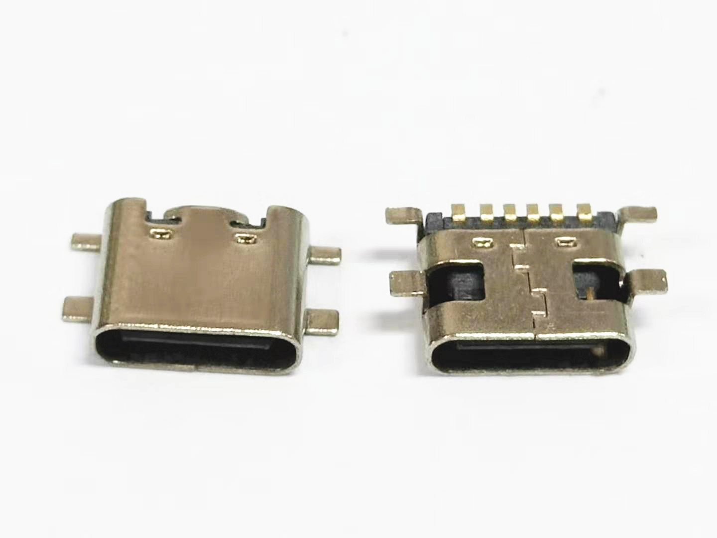 TYPE C 6P母座 90度四腳全貼180度針 無柱