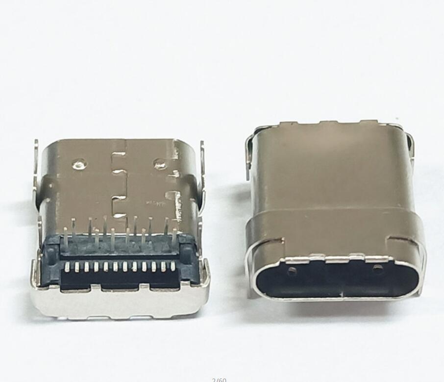 TYPE C 24P母座 板上排距0.7 雙殼四腳插板 針前插後貼