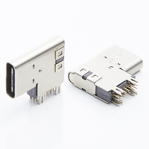 TYPE C 14P母座 90度側插墊高2.6H 四魚叉腳插板