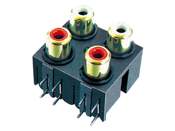 AV插座 AV4-8.4-38 90度雙層四聯排 十腳插板 鍍金紅白色