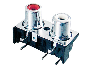 AV插座 AV2-8.4-35P 90度雙聯排 六腳插板 帶螺孔 紅白雙色