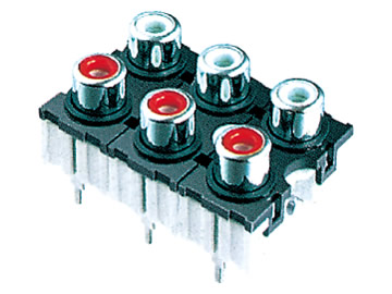 AV插座 AV6-8.4-32C 180度9P直插 六聯排 帶雙螺孔 紅白雙色