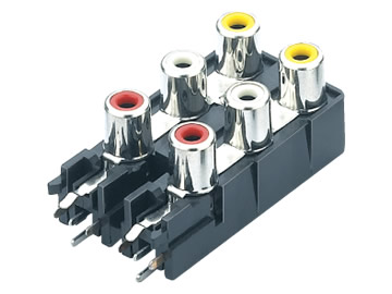 AV插座 AV6-8.4-30 90度三層雙聯排十腳插板 黃白紅三色