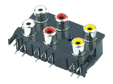 AV插座 AV6-8.4-27 90度雙層14P插板兩腳 三聯排有孔