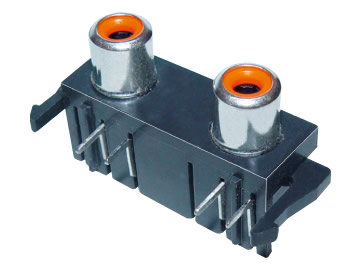 AV插座 AV2-8.4-27 90度雙聯排4P插板 兩腳橙色