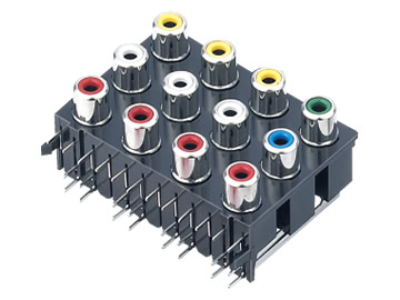 AV插座 AV12-8.4-26 90度三層24P四聯排插板 兩腳