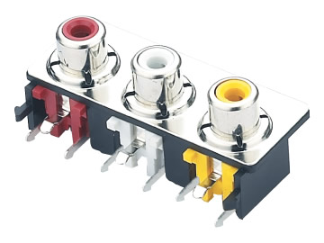 AV插座 AV3-8.4-23AP 90度三聯排9P兩腳插板 有孔 紅白黃三色