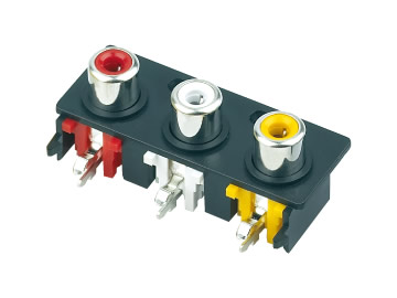 AV插座 AV3-8.4-23 90度六腳插板 三聯排 雙孔 紅白黃