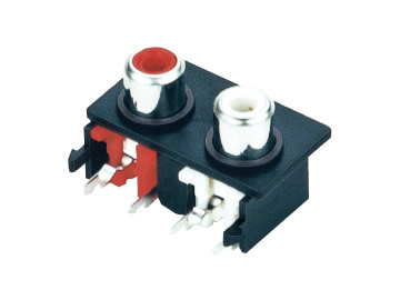 AV插座 AV2-8.4-23A 90度雙聯排4P兩腳插板 有孔