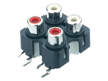 AV插座 AV4-8.4-20A 90度雙層雙聯排 六腳插板