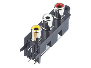 AV插座 AV4-8.4-19 90度三層8P插板兩腳 帶螺孔 紅白黃色