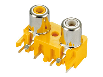 AV插座 AV2-8.4-17A 90度雙聯排八腳插板 有柱 黃膠