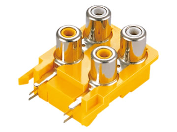 AV插座 AV4-8.4-16 90度雙層雙聯排 6P兩腳插板 黃色底座