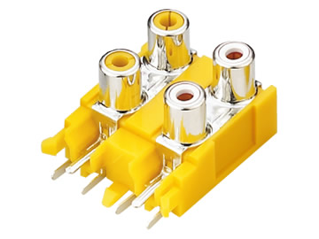 AV插座 AV4-8.4-15 90度雙層雙聯排 6P三腳插板 黃膠