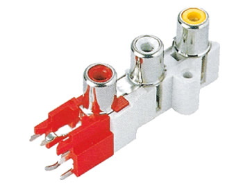 AV插座 AV3-8.4-15B(A) 90度三層6P兩腳插板 帶螺孔 白紅雙色