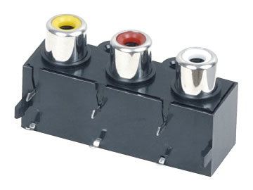 AV插座 AV3-8.4-14D 90度三聯排6P兩腳插板 帶雙螺孔