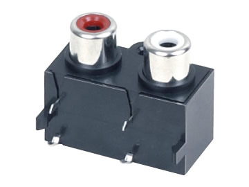 AV插座 AV2-8.4-14D 90度雙聯排4P兩腳插板 帶螺孔 紅白雙色