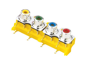 AV插座 AV-8.4-14P 90度四聯排8P三腳插板 三螺孔 黃色底座