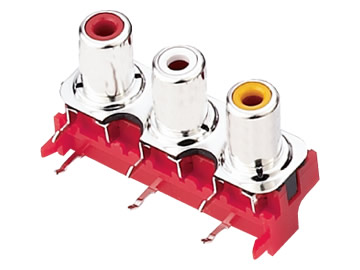 AV插座 AV3-8.4-14P(H) 90度三聯排6P兩腳插板 雙螺孔 紅色底座