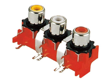 AV插座 AV3-8.4-14P3 90度三聯排6P兩腳插板 雙螺孔 紅色底座