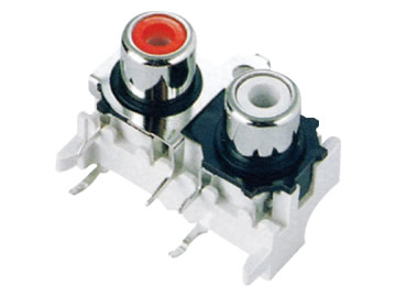 AV插座 AV2-8.4-14P2 90度雙聯排4P兩腳插板 帶螺孔 紅白色