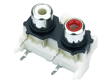 AV插座 AV2-8.4-14 90度雙排六腳插板 帶孔 白色底座 白紅色