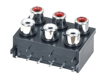 AV插座 AV6-8.4-13D 90度雙層三聯排9P兩腳插板  雙孔