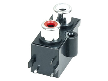 AV插座 AV2-8.4-13D 90度雙層3P兩腳插板 帶螺孔 黑底座