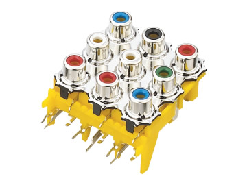 AV插座 AV9-8.4-13BP 90度三層三聯排17腳插板 四孔 黃色底座