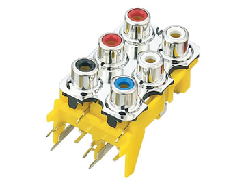 AV插座 AV6-8.4-13BP 90度三層雙聯排12腳插板 兩孔黃色底座 四色