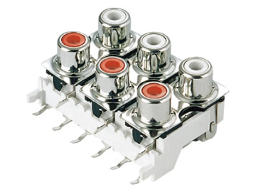 AV插座 AV6-8.4-13P3 90度雙層三聯排 雙孔9P兩腳插板  白紅色