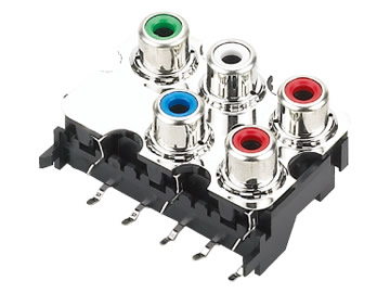 AV插座 AV5-8.4-13P3 90度雙層五聯排 8P兩腳插板雙孔 綠白紅藍四色插口