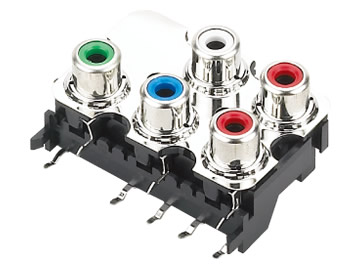 AV插座 AV5-8.4-13P 90度雙層五聯排8P兩腳插板 雙孔黑色底座 綠藍紅白4色插口