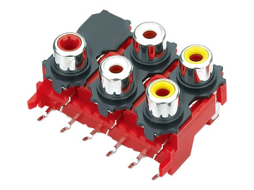 AV插座 AV5-8.4-13 90度雙層五聯排8P兩腳插 雙孔紅色底座 帶黑色蓋板