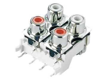 AV插座 AV4-8.4-13P3 90度雙層雙聯排 6P兩腳插板 有孔白底座 白紅色插口