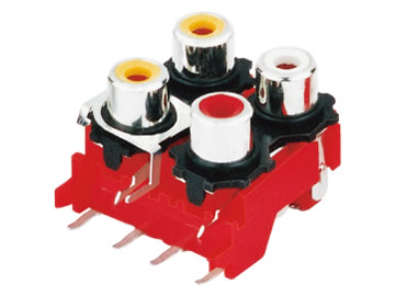 AV插座 AV4-8.4-13P2 90度雙層雙聯排6P插板 有孔紅色底座 黃白紅三色