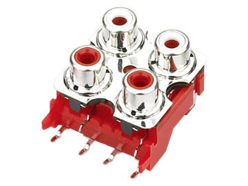 AV插座 AV4-8.4-13P 90度雙層雙聯排八腳插板 有孔紅色底座 白紅雙色插口