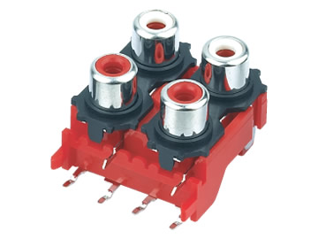 AV插座 AV4-8.4-13 90度雙層雙聯排 6P兩腳插板 有孔紅色底座  白紅色插口