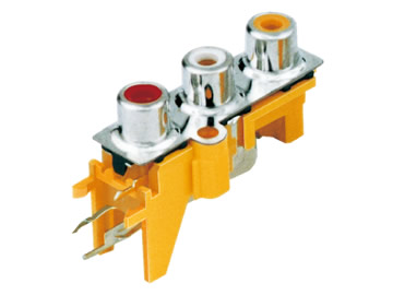 AV插座 AV3-8.4-13BP2 90度三層七腳插板 帶螺孔 黃色底座 黃白紅色插口