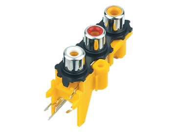 AV插座 AV3-8.4-13B 90度三層七腳插板 帶螺孔黃色底座 黃紅白色插口