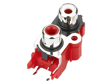 AV插座 AV2-8.4-13/P3 90度雙層3P兩腳插板 帶螺孔 紅色底座 白紅色插口