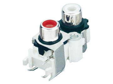 AV插座 AV2-8.4-13/P2 90度雙層3P兩腳插板 白色底座 帶螺孔 白紅色插口