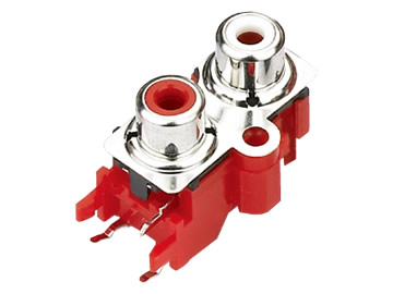 AV插座 AV2-8.4-13P 90度雙層3P兩腳插板 帶螺孔紅色底座 白紅色插口