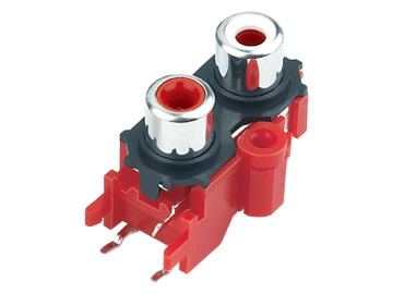 AV插座 AV2-8.4-13 90度雙層3P兩腳插板 帶螺孔紅色底座 白紅色插口