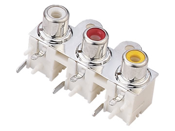 AV插座 AV3-8.4-12P 90度三聯排8P插板 有柱雙孔 白色底座 白紅黃色插口