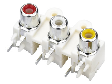 AV插座 AV3-8.4-12B 90度三聯排8P插板有柱 雙孔 白色底座 紅白黃三色插口