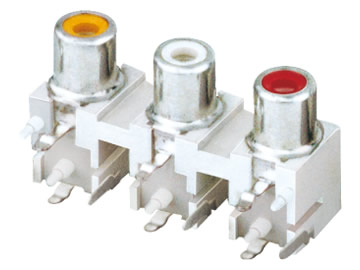 AV插座 AV3-8.4-12A 90度三聯排6P插板有柱 雙孔白色底座 黃白紅色插口