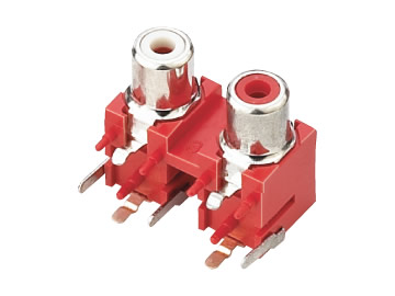 AV插座 AV2-8.4-12A 90度雙聯排6P插板 有柱紅色底座 白紅色插座