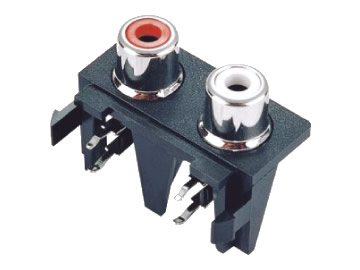 AV插座 AV2-8.4-11 90度雙聯排4P兩腳插板 黑色底座 紅白色插口