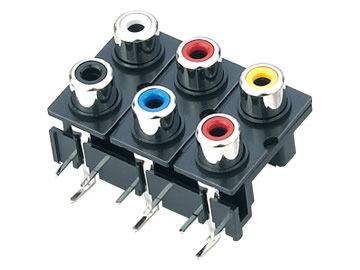 AV插座 AV6-8.4-10B 90度雙層三聯排9P插板 雙孔 白紅黃藍黑色插口